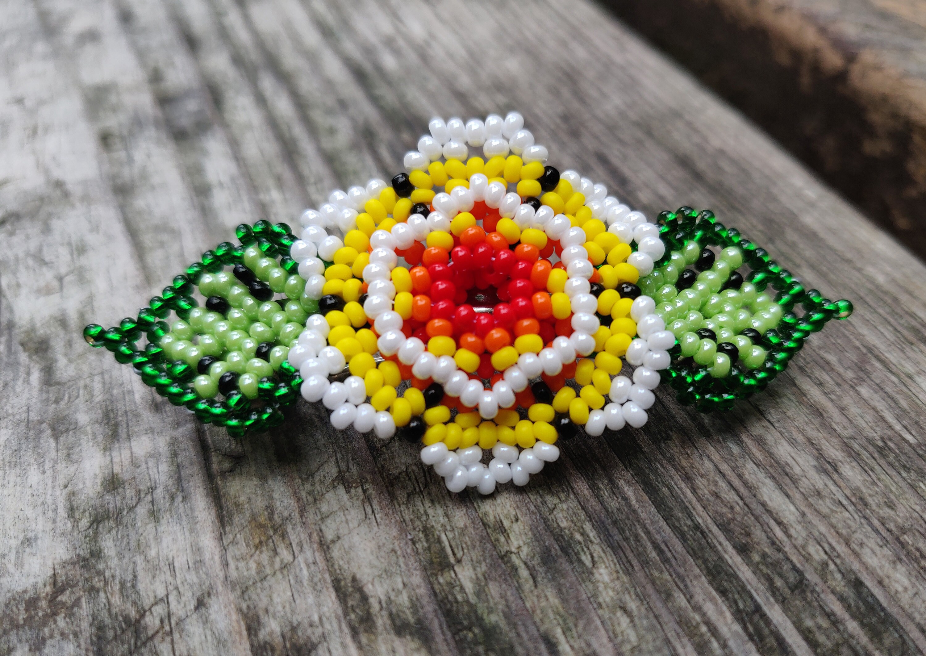 Mexican Hair Clip, Huichol Flower, Huichol Hair Clip 
