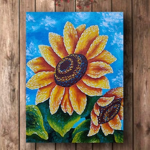 Sunflower Painting Oil painting original, Flowers painting, nature art, yellow orange sunflower, floral art, artwork by Inna Esina