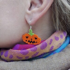 Halloween beaded earrings, Beaded Pumpkin Earrings, Handmade beaded, Halloween pumpkin earrings, Earrings Witch Pumpkin, Halloween Jewelry image 2