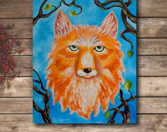 Red Wolf Canvas Original Artwork, Wolf oil painting, Wildlife art, Animal Wall Art, Oil Painting Animal, Wolf Wall Art, Gift for Wolf Lovers