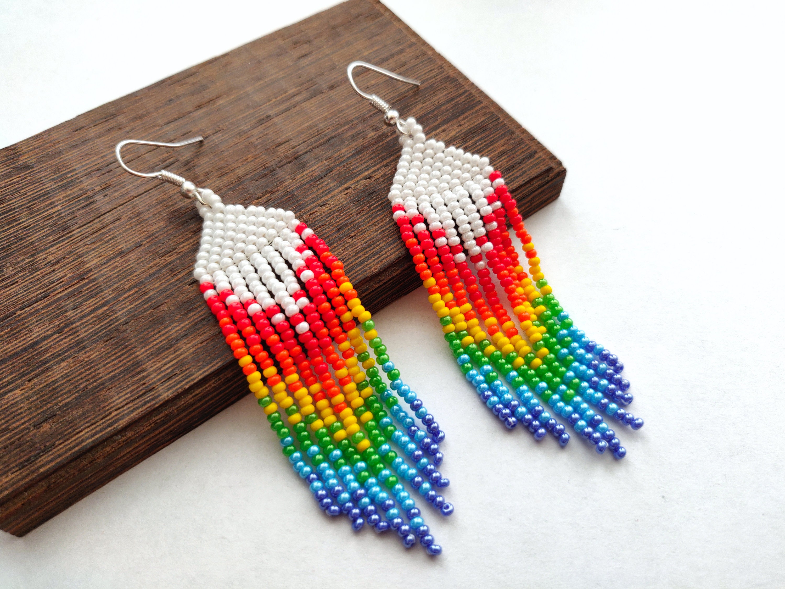 Fringe Earrings Gift for Her Boho Earrings Unique Earrings Handmade beaded Multicolor Seed Bead Earrings