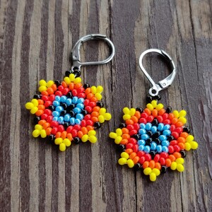 Mexican earrings, Summer earrings, Huichol earrings, Huichol jewelry, seed beaded earrings, earrings handmade, boho earrings, Mexican style