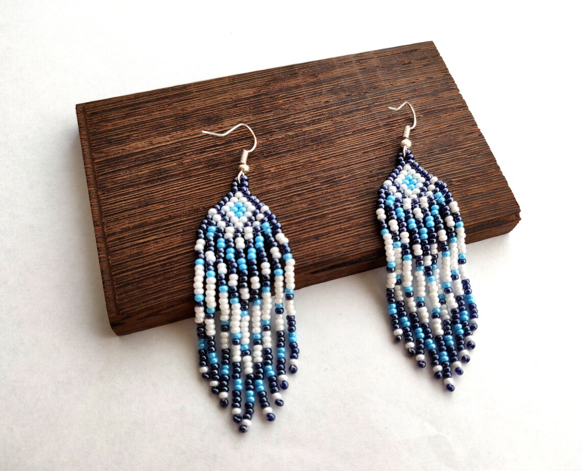 Native American Earrings, Blue Bead Earrings, Seed Bead Earrings ...
