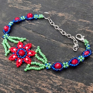 Flower bracelet beaded, Summer Mexican bracelet, Huichol bracelet, Huichol jewelry, Handmade beaded bracelet, Seed Bead Ankle Bracelet, boho
