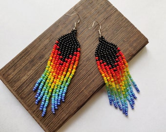 Rainbow earrings, lgbt earrings, Rainbow Pride Earrings, Gradient dangle earrings, Dangle Seed Bead Earrings, Fringe earrings Rainbow beaded