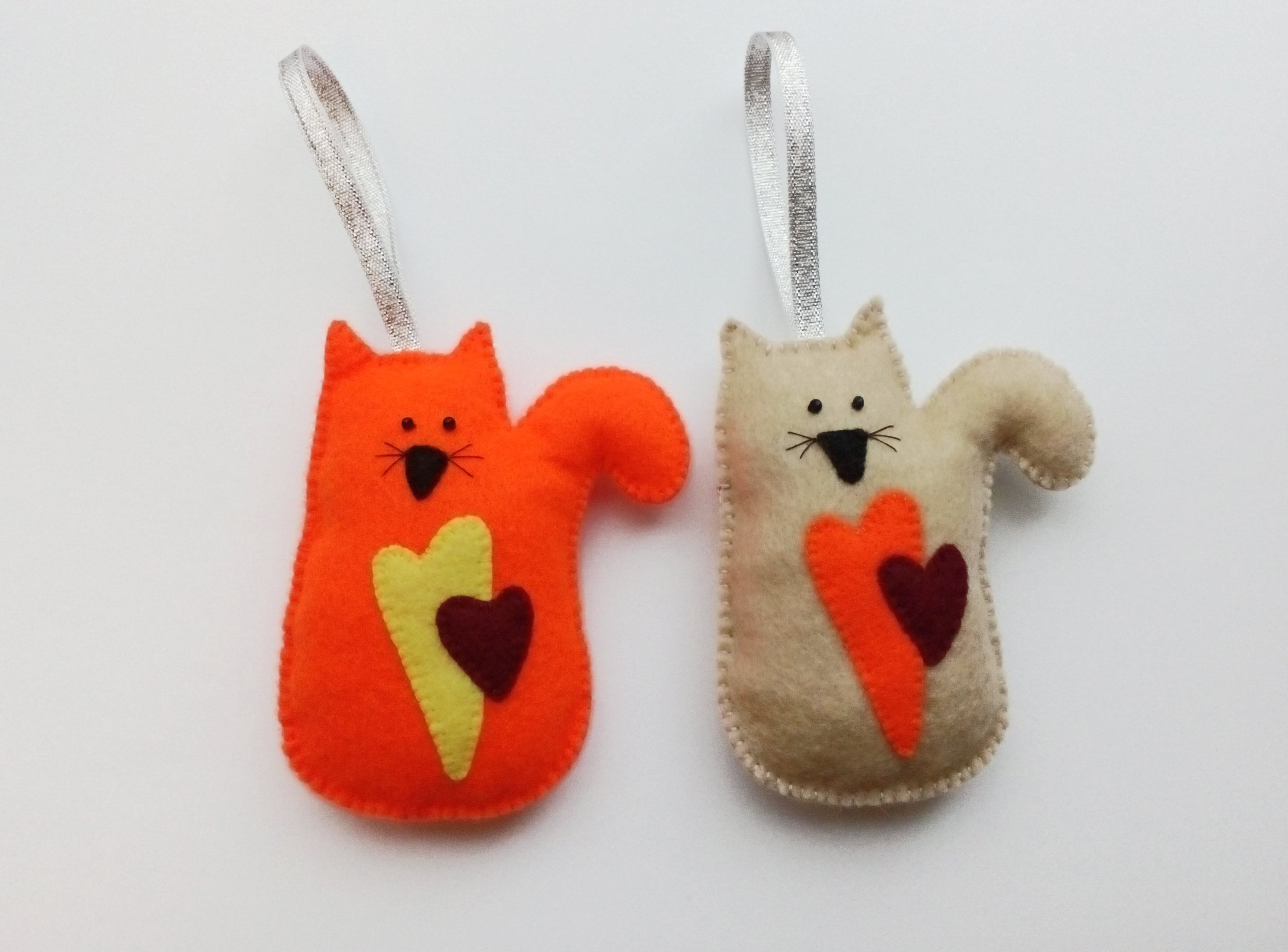 Felt Cat Toy, Two Felt Cats, Handmade Cat Mobile Attachment, Felt