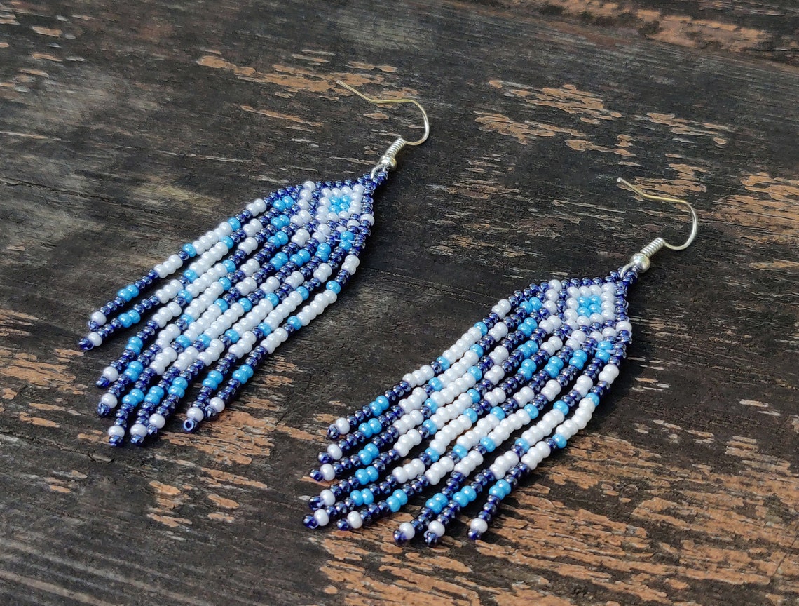 Native American Earrings, Blue Bead Earrings, Seed Bead Earrings ...