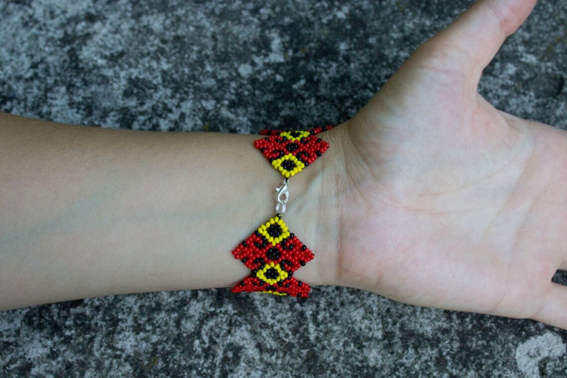 Huichol Bracelet Yellow Red Bracelet Mexican Bracelet Etsy