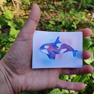 ACEO オルカ オリジナル カード 水彩画、シャチ、動物アート オリジナル、動物アートワーク、水彩画 2.5 x 3.5 インチ、Inna Esina 作