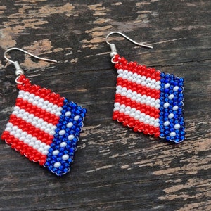 Patriotic American flag earrings, Red White Blue USA flag colors stars and stripes July 4th earrings, patriotic jewelry, usa jewelry