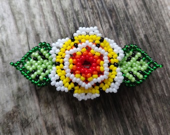 Mexican Hair clip, Huichol flower, Huichol Hair clip, Colorful Hair Accessory, Hair Holder, flower barrette, hair barrette, Beaded barrette