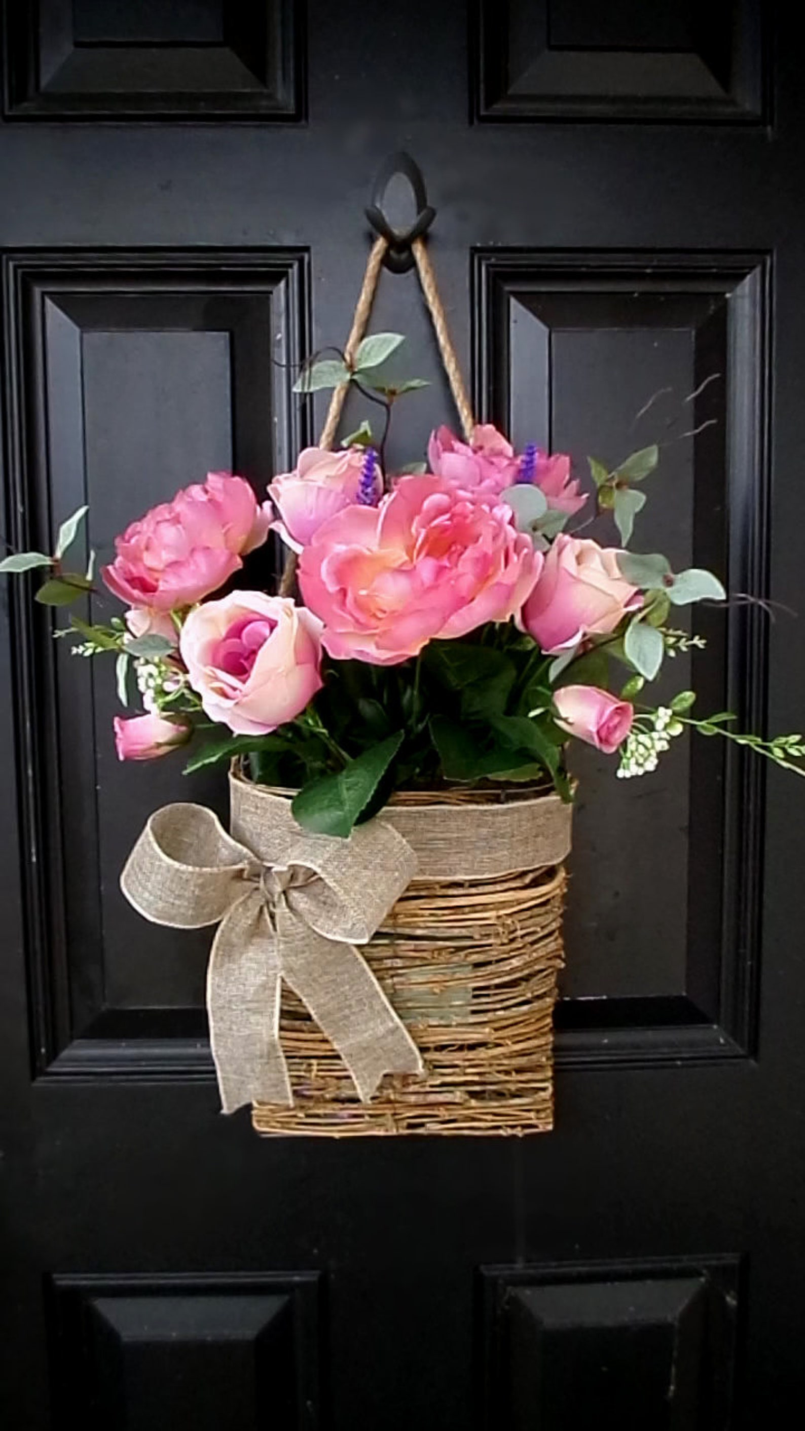 Front Door Basket / Peony & Rose Hanging Basket Etsy