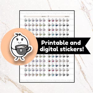 Digital and printable Cute character Olive stickers SIPPING THE TEA