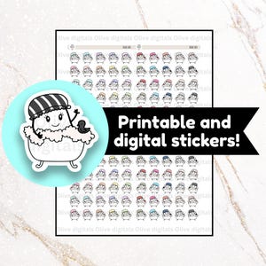 Digital and printable planner stickers - Bath planner stickers - Me time planner stickers - BUBBLE BATH