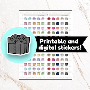 Digital and printable stickers to use in your planner, journal or for scrapbooking - Instant download - Birthday gift - PRESENT DOODLE