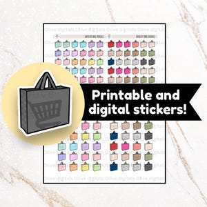 Digital and printable planner stickers - grocery planner stickers - shopping planner stickers -GROCERY BAG DOODLE