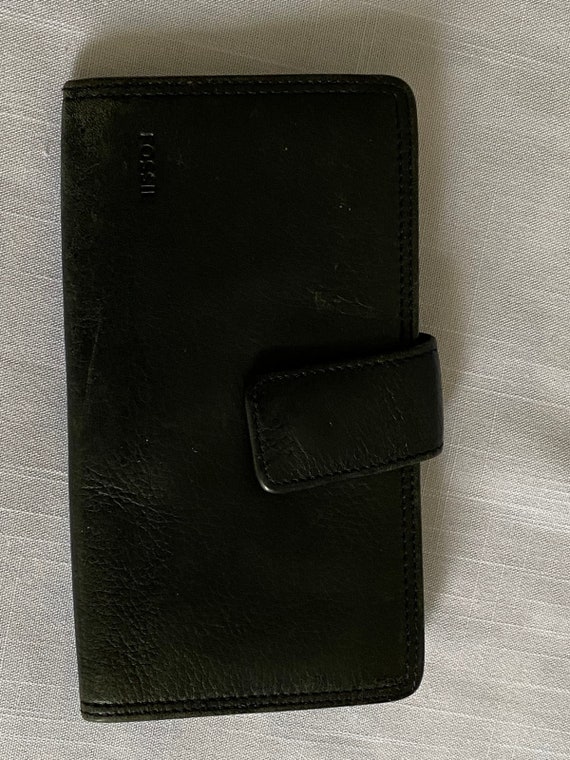 Vintage Fossil black leather wallet bifold wallet 