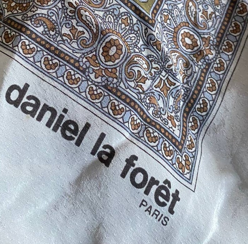 Vintage Designer Silk Scarf Gray Paisley 35 Square Daniel Laforet Scarf