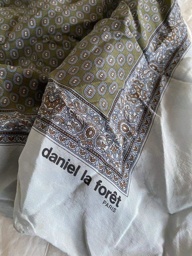 Vintage Designer Silk Scarf Gray Paisley 35 Square Daniel Laforet Scarf