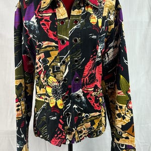 Vintage Wearable Art jacket women&#39;s size XL by Units cotton zipup colorful with grommets