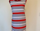 Striped Red Black Shift Dress Medium Sans Souci for Anthropologie Work to Play