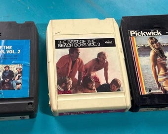Lot of three vintage beach, boys eight track cassette tapes untested