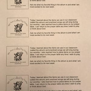 Catechesis of the Good Shepherd Parent Handouts for the  Catholic Level 1 Atrium