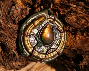 Ouroborus Tail Devourer Labradorite Pendant Greek Cosmic Harmony Pagan Jewelry Wicca Necklace Witchy Magic Witch Amulet Unique Wearable Art