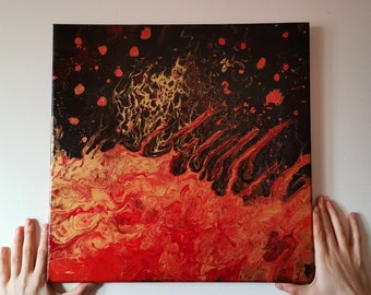 Muspelheim Acrylic on Canvas Fluid Painting Pouring Art Fire Realm Norse Mythology Witchy Land of Fire Norse Realm Original Painting Witch