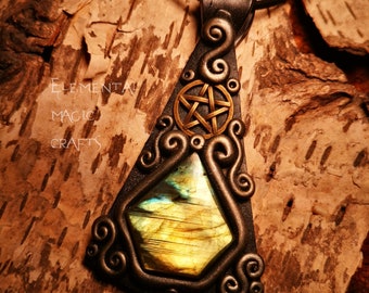 Artemis moon goddess labraorite pendant witch jewelry pentagram