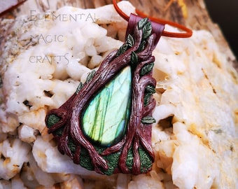 Gaia Gaea Great Mother Earth Goddess Pendant Orange Spectrolite Labradorite Nature Unique Jewelry Wearable Art Amulet Witchcraft Wicca Pagan