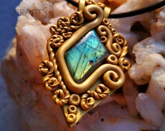Minerva Blue Labradorite Spectrolite Roman Mythology Goddess Blue and Gold Pagan Jewelry Unisex Necklace Unique One of a Kind Witch Gift