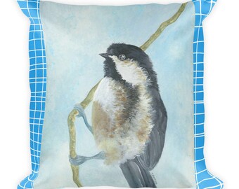Meise Vogel Kissen, Vogel-Kissen, Vogel Kunst Kissen, Natur Kissen, helle Wohnkultur, dekorative Kissen, Bettwäsche, Akzent Kissen, Sham, Kunst