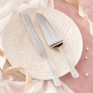 Custom Engraved Stainless Steel Knife & Server Set, Personalized Wedding Cake Cutting Set, Marriage Gift, Unique Wedding Gift, Bridal Gift