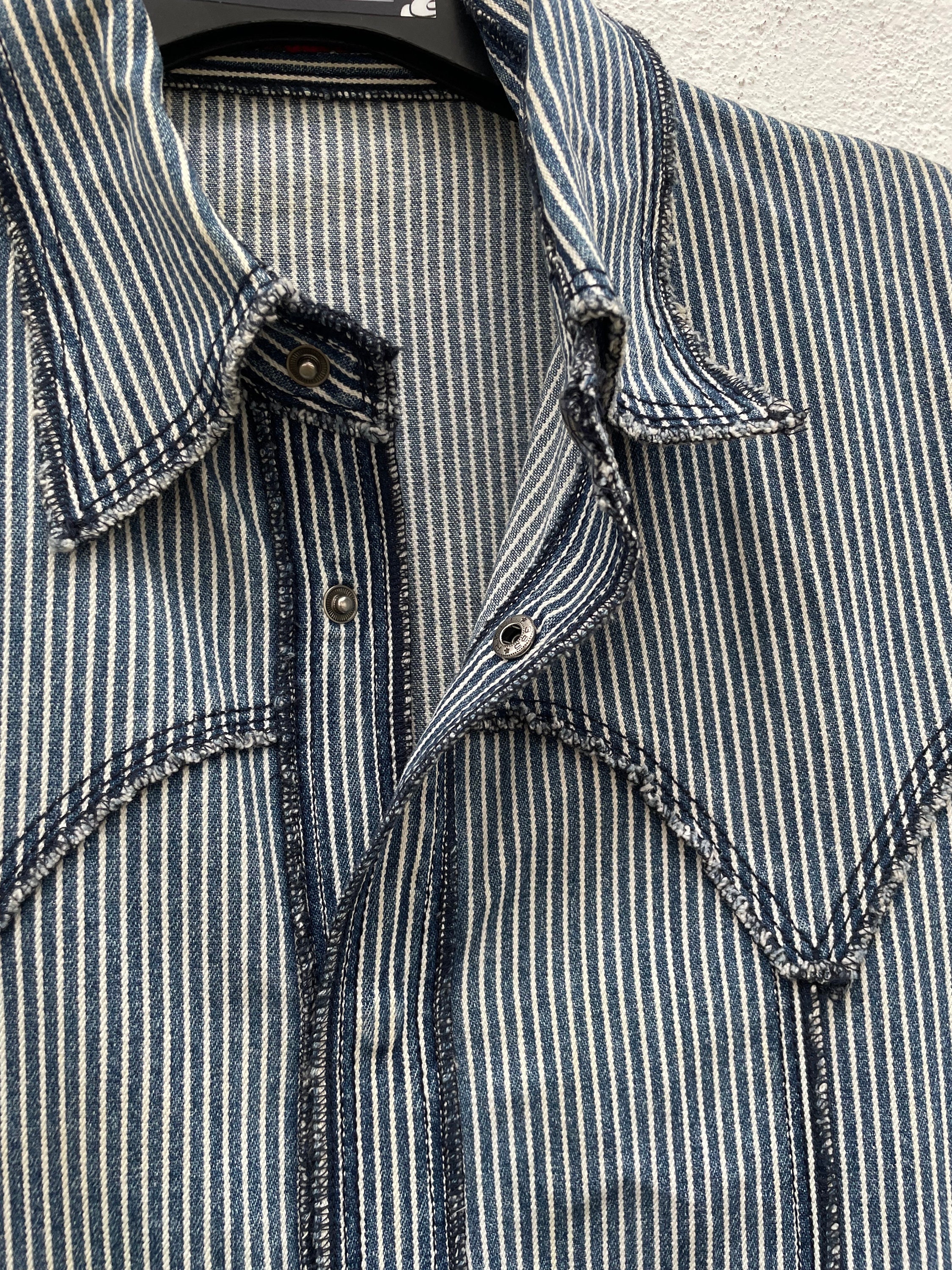 Vintage 291295 Homme Hickory Striped Denim Jacket Size III