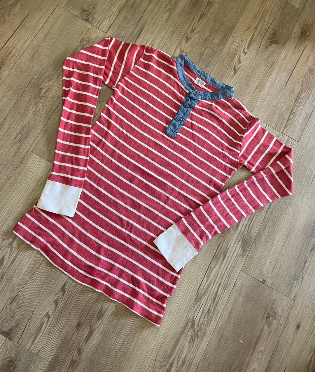 Rare Vintage Full Count 3 Buttons Sleeves Striped T Shirts Size Medium