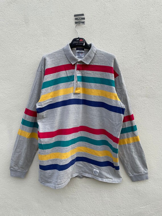 Gant, Vintage Gant Salty Dog Washer Striped Rugby T Shirt Size LT made In USA / Rugby T Shirts