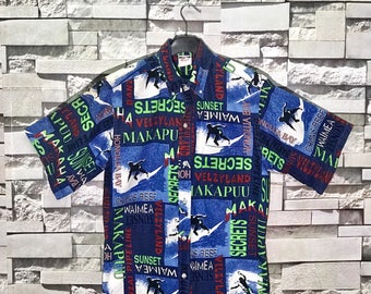 Rare Vintage Surf Surfing Hawaiian Shirt Made In Usa Size Medium M / Full Print Shirts / Hawaii Shirt / Surfboards Shirts