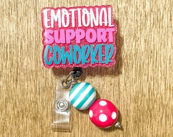 Emotional Support Co-Worker Badge Reel| ID Holder | Beaded Badge Reel| Interchangeable Badge Reel| Therapist Badge Reel | Co-Worker Gift