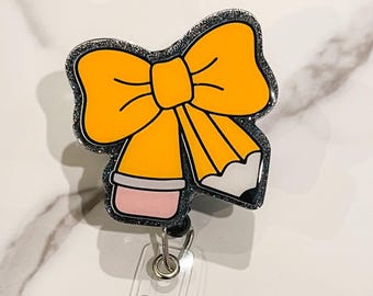 Pencil Bow Badge Reel| ID Holder | Teacher Badge Reel| Interchangeable Badge Reel| Gift for Teacher
