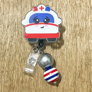Cute Ambulance Badge Reel| ID Hold | EMT and Paramedic Beaded Badge Reel| Interchangeable Badge Reel|