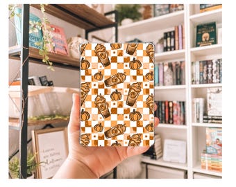 Checkered Pumpkin Spice Latte Kindle Insert | Fall Kindle Decor | Clear Kindle Case Insert | Spooky Summer Decor | Gift for Book Lover