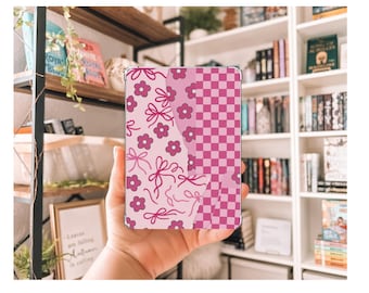 Pink Bow and Checker Patchwork Kindle Insert | Decorative Kindle Insert | Clear Kindle Case Insert | Book Girly Decor | Gift for Book Lover