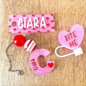 Custom Tumbler Handle Charm and Name Plate Set | Tumbler Accessories | Tumbler Handle Charm | Valentines Accessories