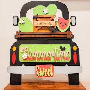 Zoete zomerse watermeloeninzet | Deurhanger vrachtwagen | Seizoensdecoratie | Gelaagd dienbladdecor | Lentedecor | Deurhanger veer