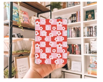 Inserto Kindle a forma di fiore a scacchi rosa e rosso / Inserto Kindle decorativo / Inserto per custodia Kindle trasparente / Decorazione per ragazze con libri / Regalo per amanti dei libri