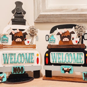 Highland Cow Truck Insert | Truck Door Hanger | Seasonal Decor | Tiered Tray Decor | Farmhouse Truck | Cow Door Hanger