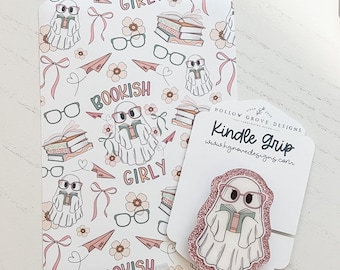 Bookish Ghostie Kindle Insert and Grip Set | E-Reader Acccesories | Bookish Accessories | Gift for Book Lover | Device Grip