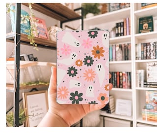Inserto Kindle con fantasmi floreali retrò / Inserto per custodia Kindle trasparente / Decorazione fantasma spettrale e groovy / Regalo per amanti dei libri / Decorazione Kindle di Halloween