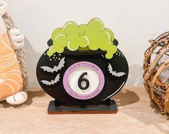 Conto alla rovescia per Halloween con il calderone / Decorazione spettrale a più livelli / Decorazione da scaffale per Halloween / Conto alla rovescia per Halloween